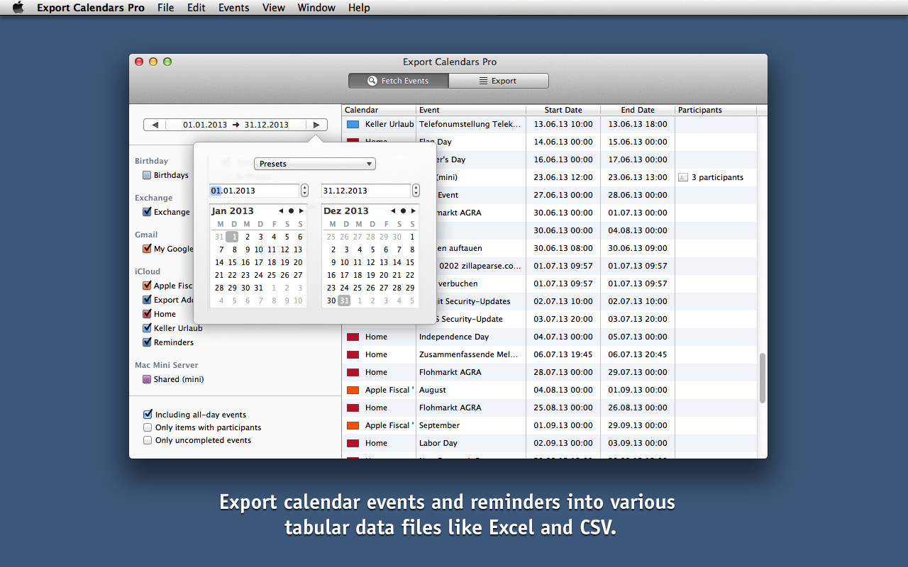 export just calendar and tasks