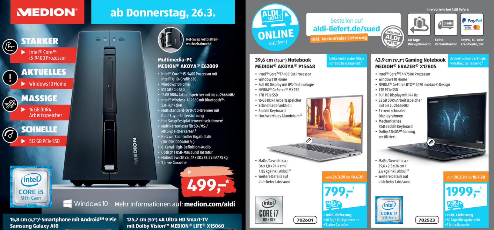 Aldi: Desktop-PC mit Intel-Sechskerner für 500 Euro und zwei Notebooks |  heise online