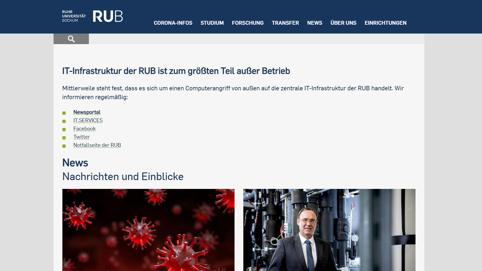 Ruhr-Universität Bochum: Hackerangriff legt Teile der IT-Infrastruktur lahm  | heise online