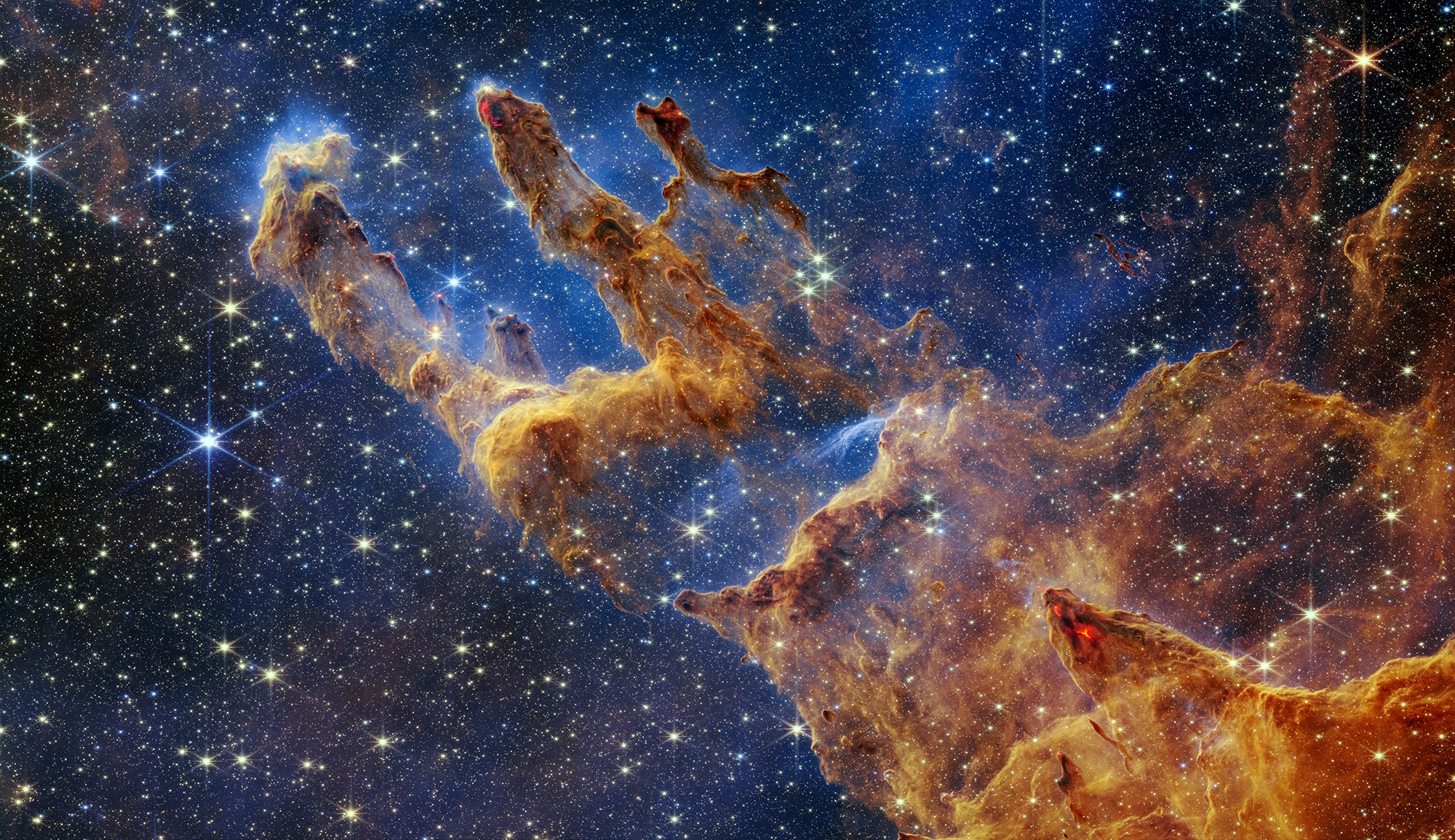 Hubbles berühmtestes Bild: James-Webb-Teleskop bildet "Säulen der  Schöpfung" ab | heise online