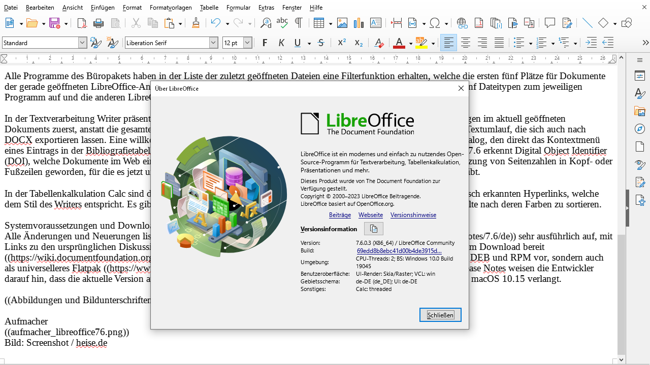 LibreOffice 7.6: Freie Office-Suite ein letztes Mal mit altem  Versionsschema | heise online